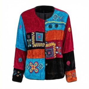 Vintage Allure Jacket Women XL Multicolor Art to Wear Embroidered Chenille Boho